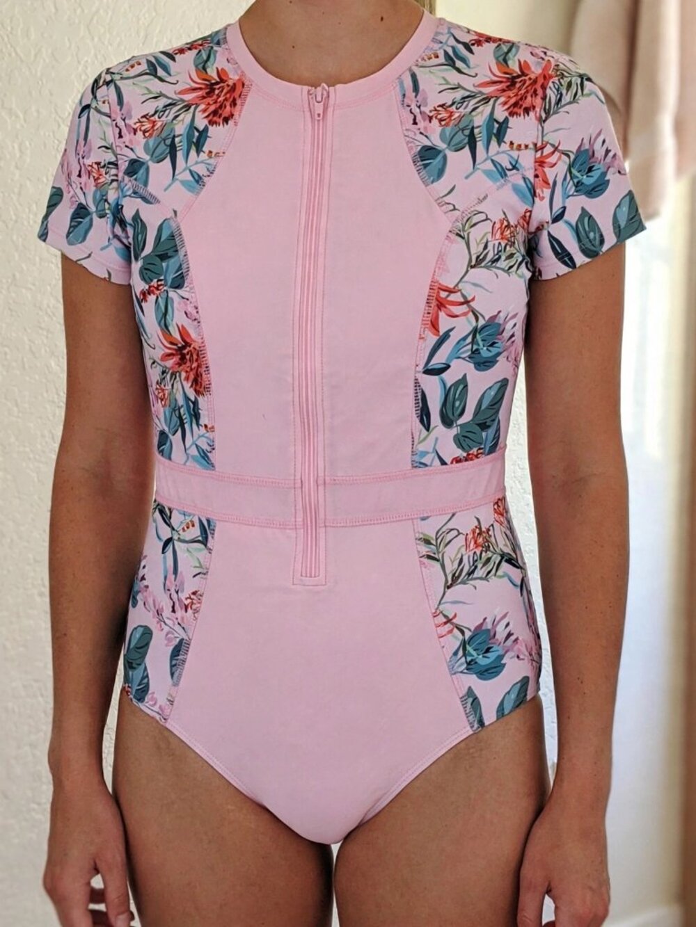 Grace Karin One Piece Swimsuit Womens Small Pink Floral Bathing Suit NWT Tummy C